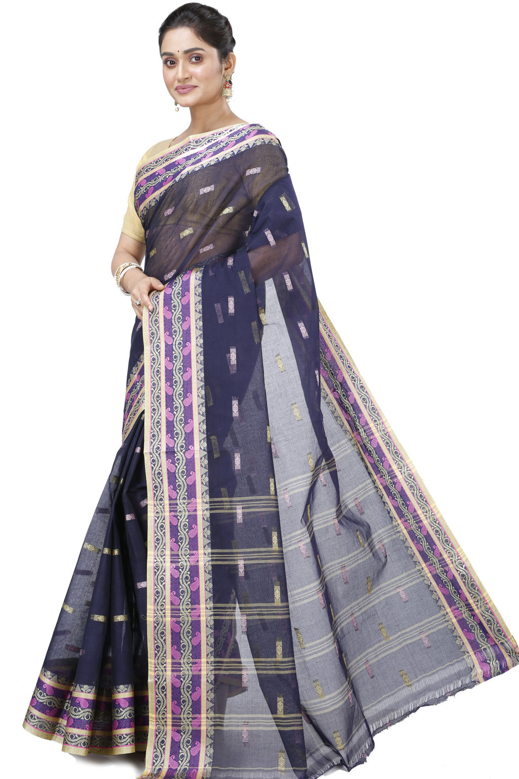 Night Blue Pure Cotton Gayatri Tant Saree (945)
